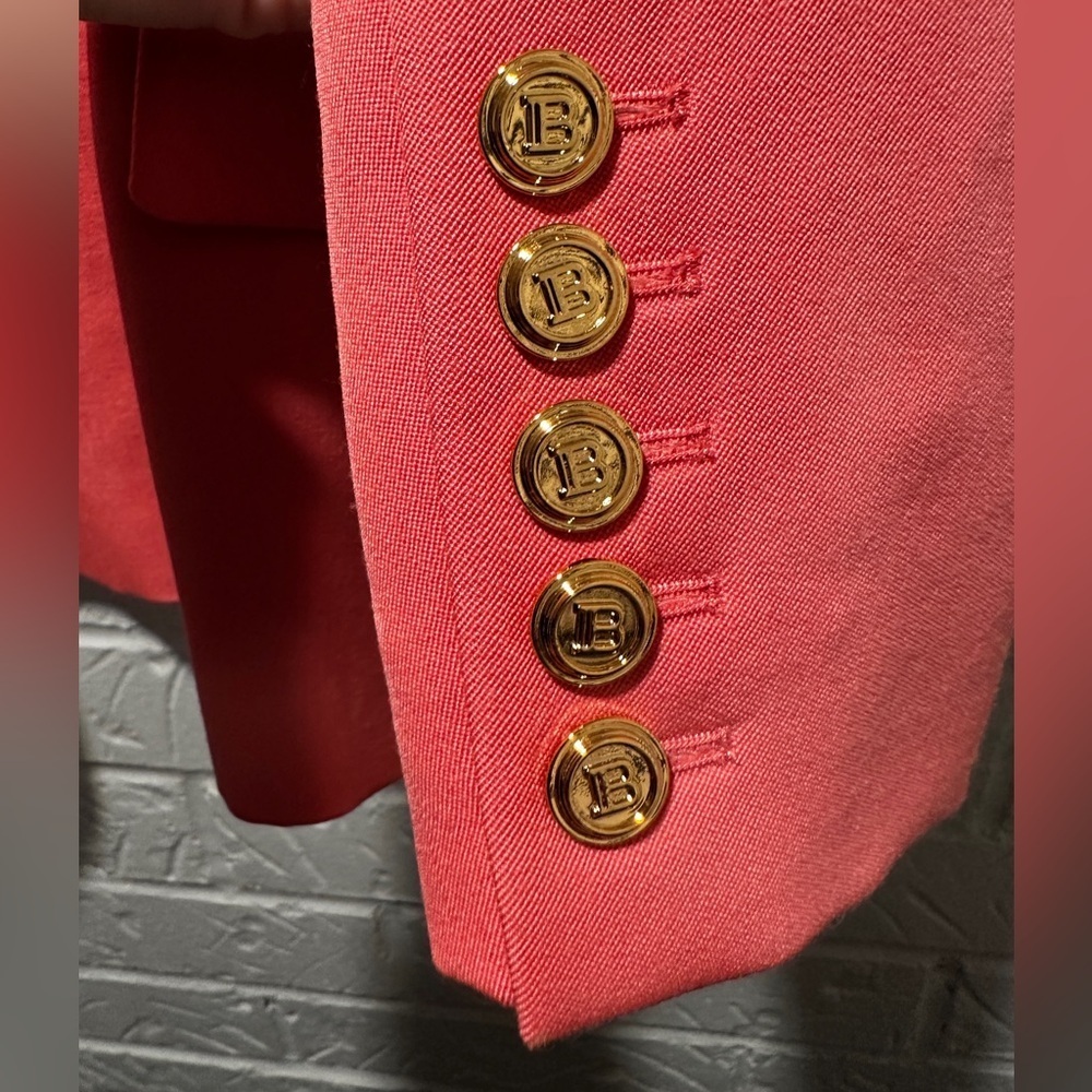 New Balmain Double-Breasted Wool Salmon Pink Blazer Size 34 - Picture 13 of 16
